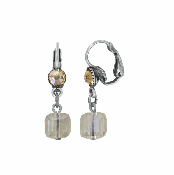 Konplott - Cubes - brown, antique silver, earring eurowire dangling