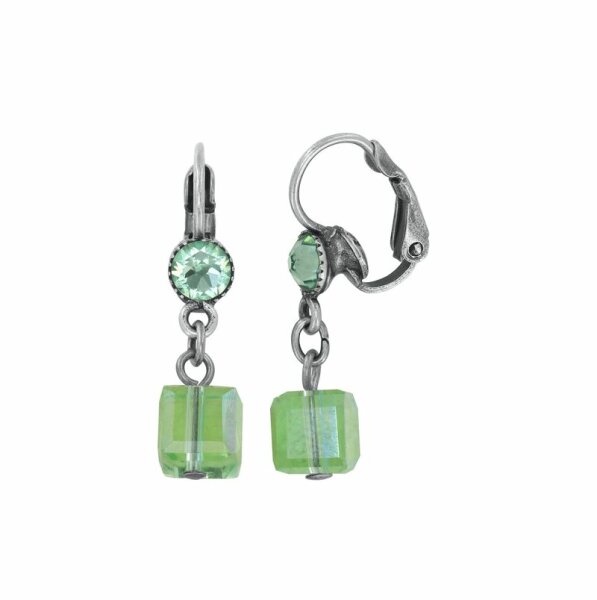Konplott - Cubes - green, antique silver, earring eurowire dangling