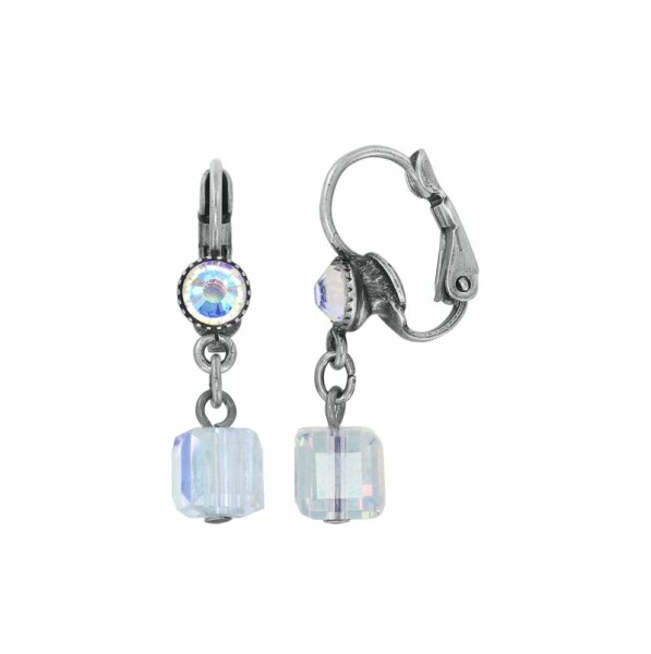 Konplott - Cubes - white, antique silver, earring eurowire dangling