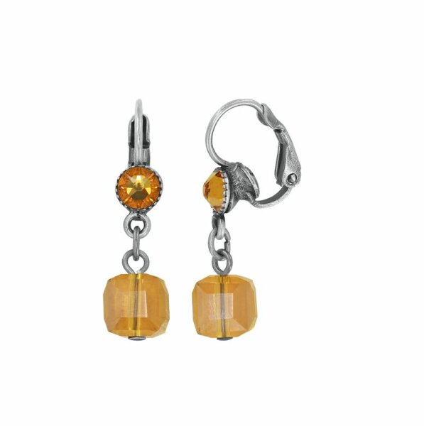 Konplott - Cubes - yellow, antique silver, earring eurowire dangling