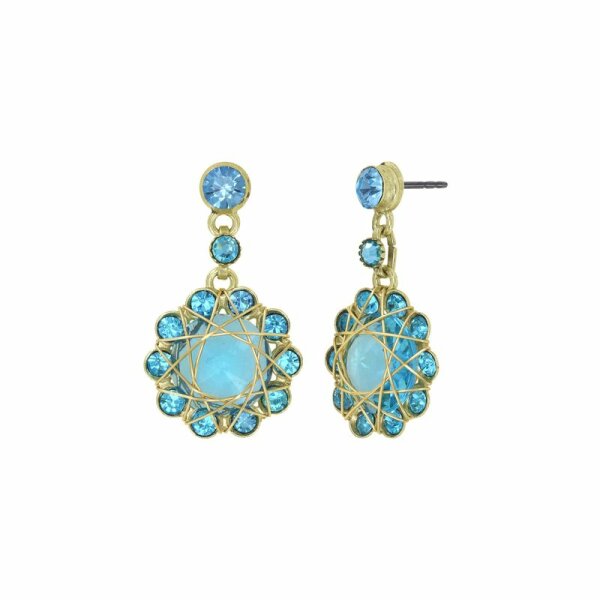 Konplott - 70s Circle - blue, shiny brass, earring stud dangling
