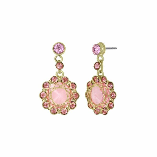 Konplott - 70s Circle - Rosa, glänzendes Messing, Ohrringe mit Stecker und Hängelement