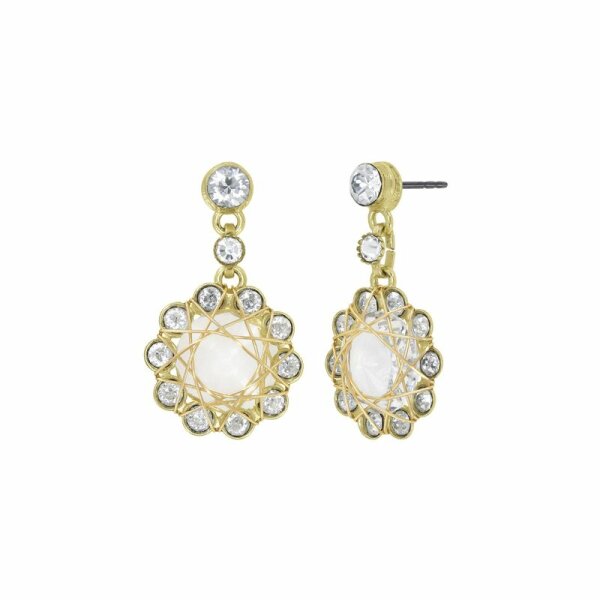 Konplott - 70s Circle - white, shiny brass, earring stud dangling
