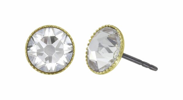 Konplott - Black Jack - white, crystal, shiny brass, earring stud-flat