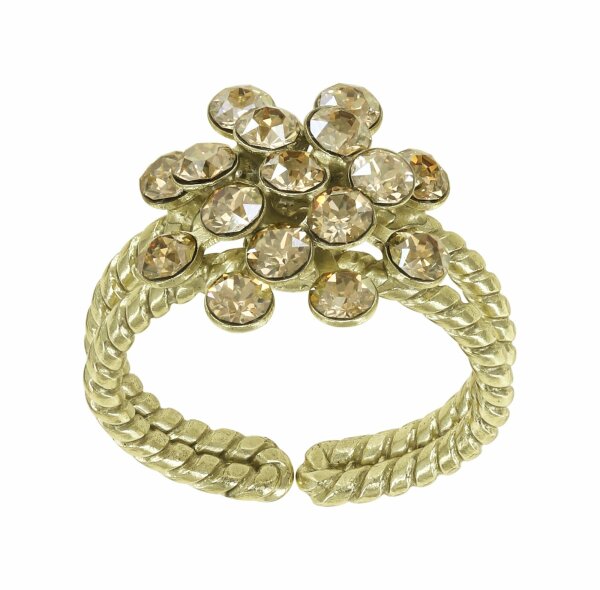 Konplott - Magic Fireball - beige, crystal golden shadow, shiny brass, ring Mini Size