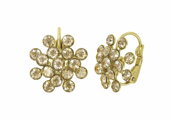 Konplott - Magic Fireball - beige, crystal golden shadow, shiny brass, earring eurowire, Mini Size