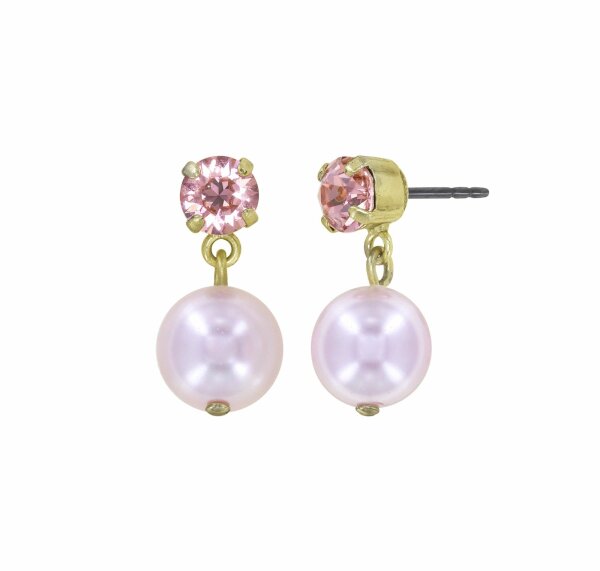 Konplott - Pearl Shadow - Rosa, Alt Rosa, glänzendes Messing, Ohrringe mit Stecker und Hängelement