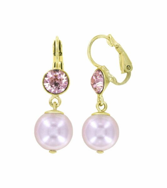 Konplott - Pearl Shadow - Rosa, Alt Rosa, glänzendes Messing, Ohrringe mit Brisur und Hängelement