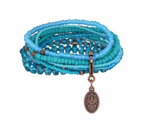 Konplott - Petit Glamour dAfrique - blue/green, antique copper, bracelet elastic