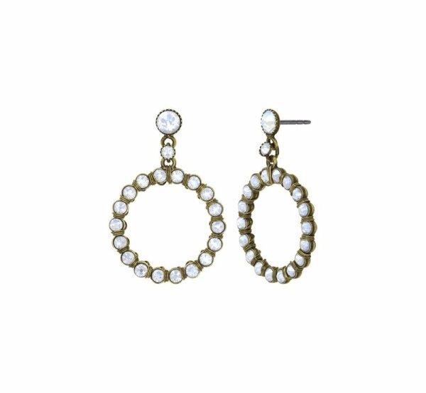 Konplott - Créole Cristal - white, crystal moonlight, antique brass, earring stud dangling