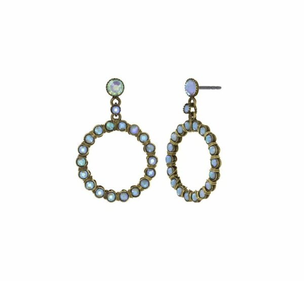 Konplott - Créole Cristal - light blue, blue luminous, antique brass, earring stud dangling
