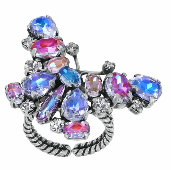 Konplott - Butterfly Dance - Pastel Multi, size L, Antiksilber, Ring