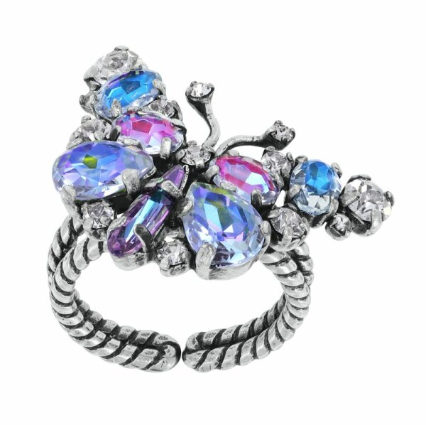Konplott - Butterfly Dance - Pastel Multi, size M, Antiksilber, Ring