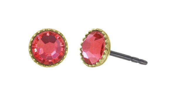 Konplott - Black Jack - coralline, padparadscha, shiny brass, earring stud-flat